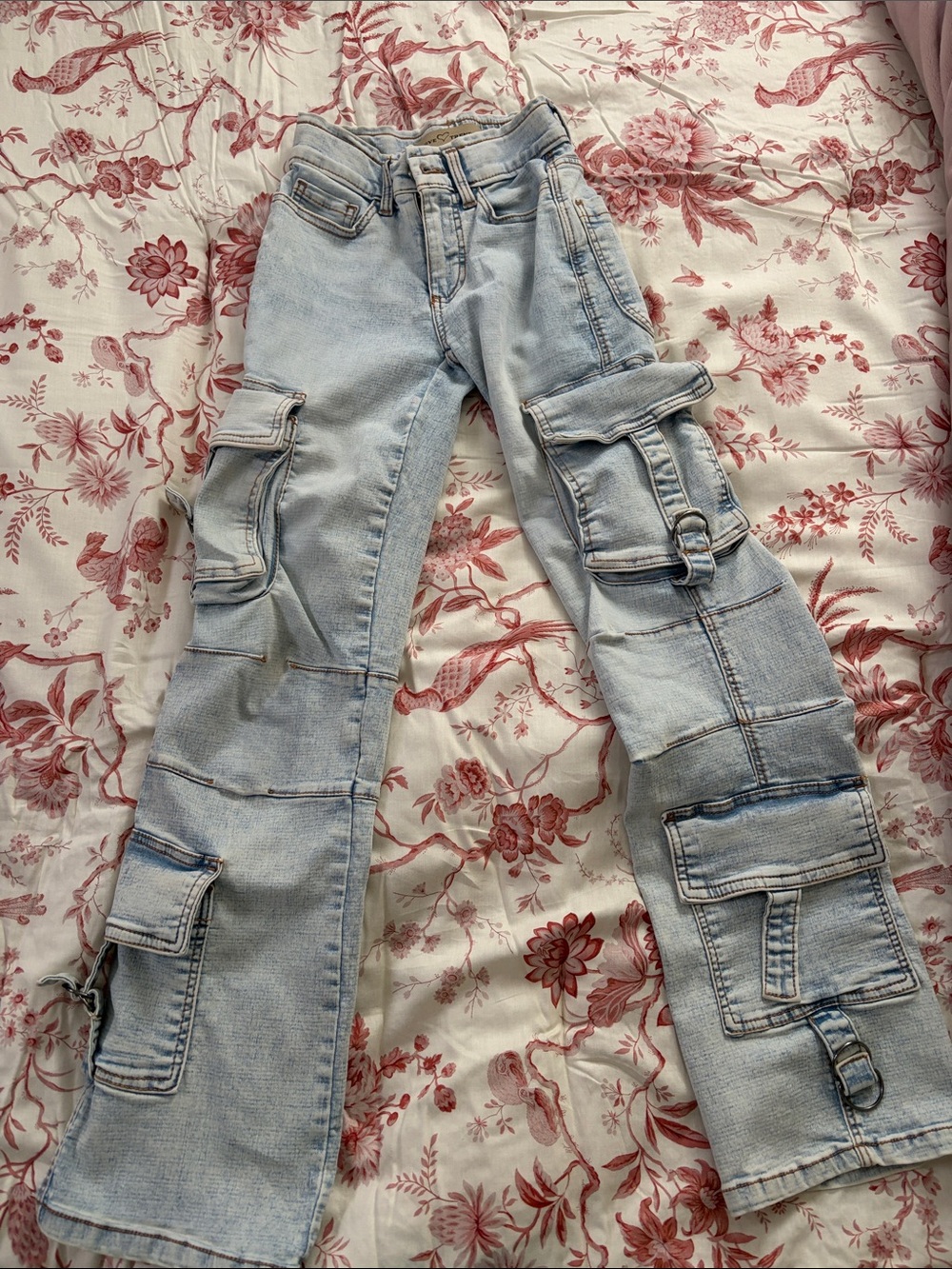 Never used. Light Blue Cargo Jeans for Teen girl. Size 0.